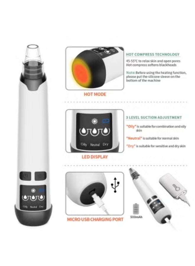 كيلا أداة إزالة فراغ الرؤوس السوداء الكهربائية مع جهاز ضغط ساخن USB قابل لإعادة الشحن لحب الشباب Comedone Whitehead - Image 3